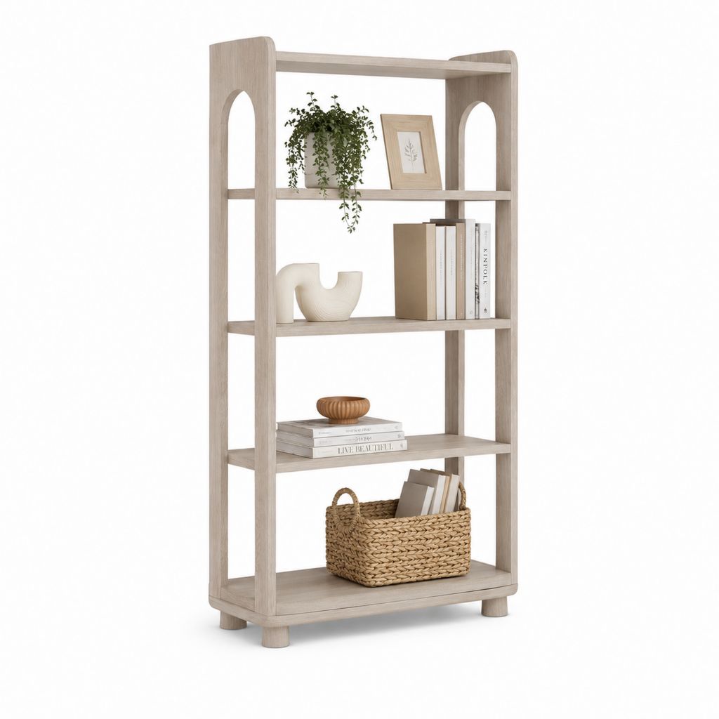 Libreria rettangolare a 5 ripiani in pannello truciolare melaminico, rovere chiaro, 70 × 30 × 160 cm