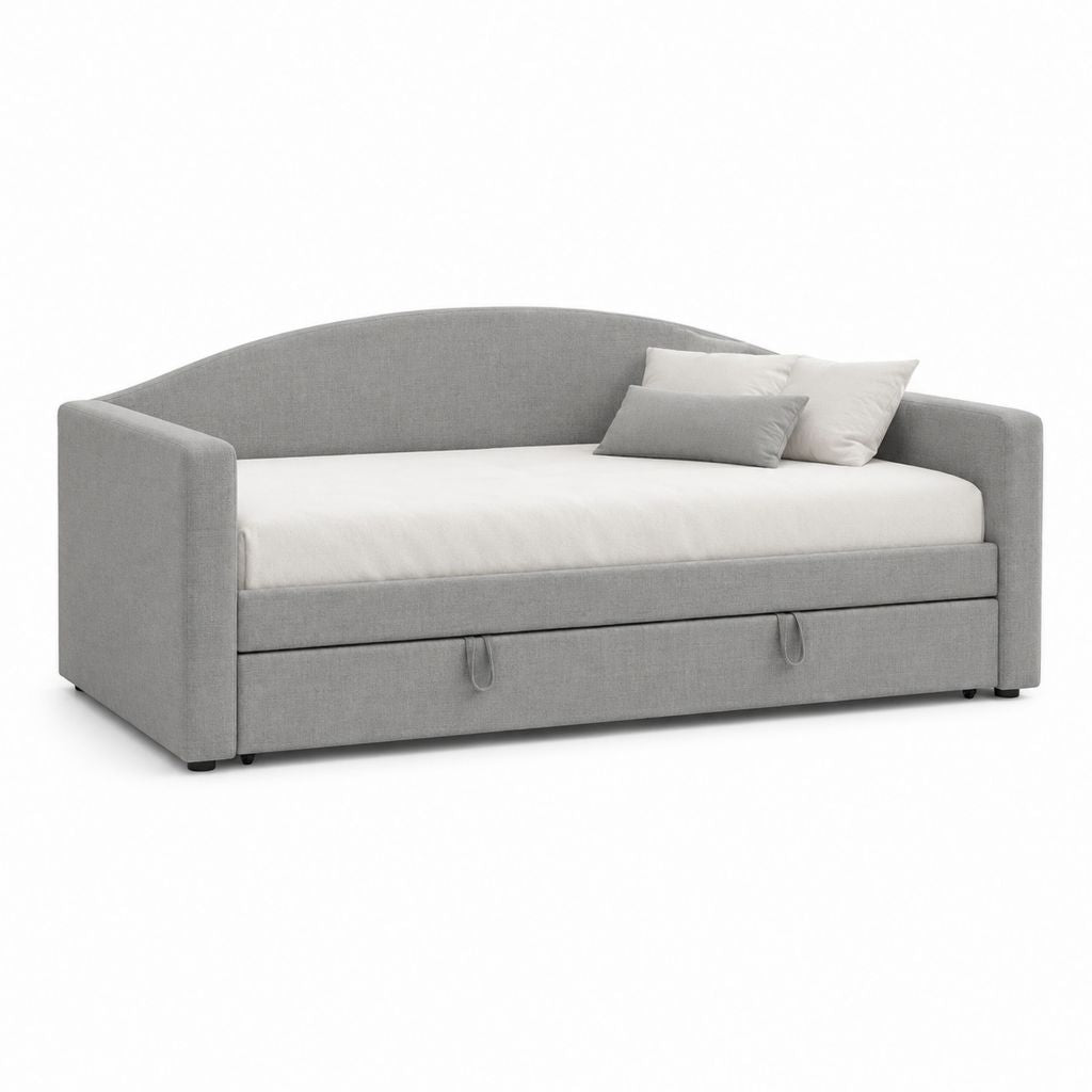 Divano letto in tessuto grigio chiaro con letto singolo estraibile, 2 posti letto, 211 x 99 x 91 cm