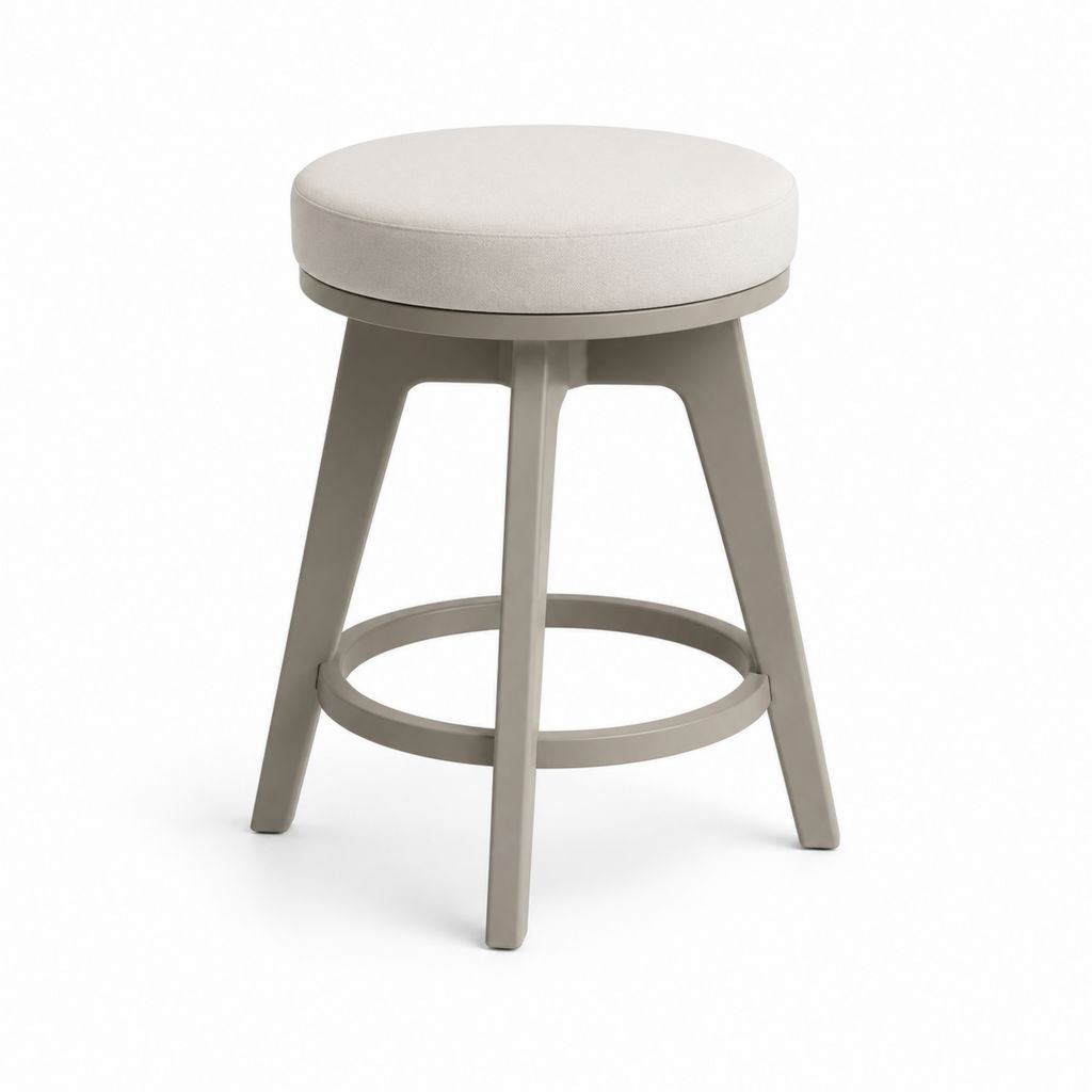 Sgabello da bancone imbottito in poliestere e legno massello di hevea, beige e tortora, 45 × 45 × 66 cm
