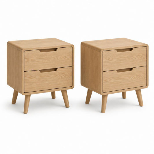 Set di 2 comodini rettangolari in legno con 2 cassetti, 45 x 40 x 55 cm, rovere naturale