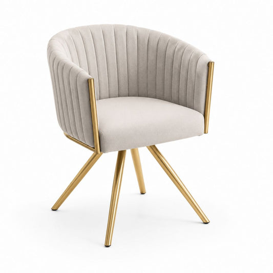 Sedia da pranzo imbottita con braccioli in tessuto beige e acciaio dorato, 60 × 58 × 79 cm