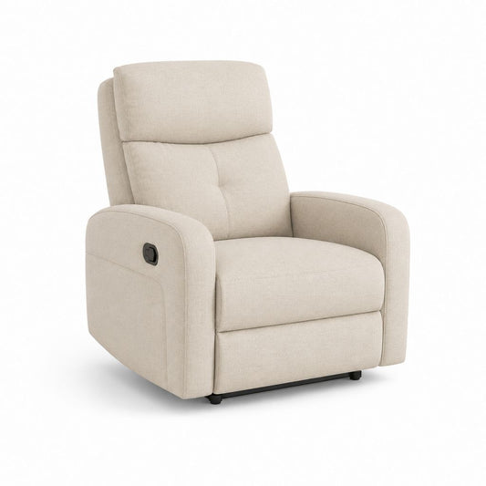 Poltrona reclinabile manuale in tessuto beige con poggiapiedi integrato e schienale alto, 98 × 92 × 105 cm