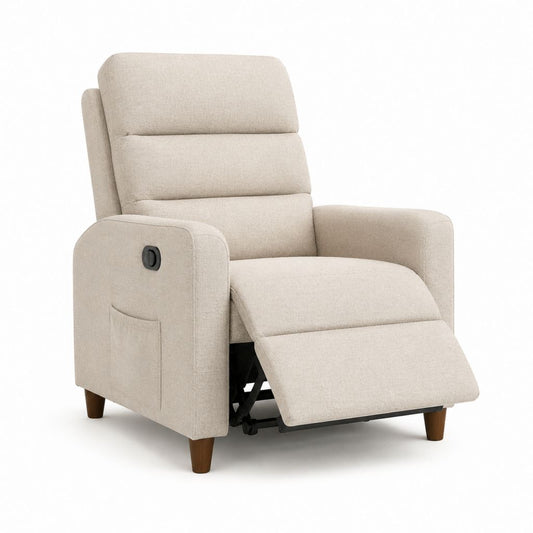 Poltrona reclinabile manuale con schienale alto in poliestere beige, 75 x 90 x 104 cm