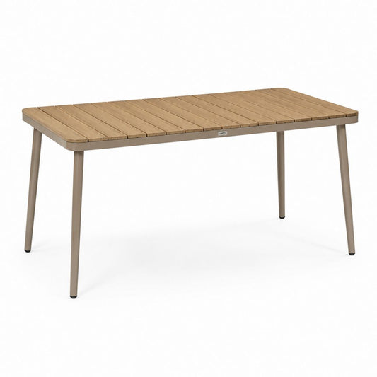Tavolo rettangolare da esterno marrone e tortora 150 x 90 x 75 cm in legno massello di acacia e alluminio