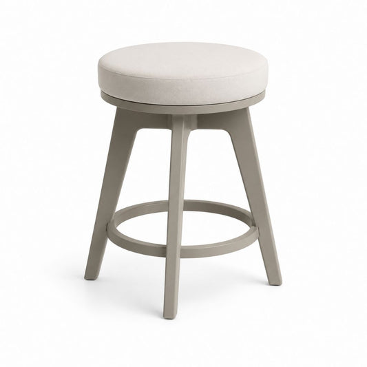 Sgabello da bancone imbottito in poliestere e legno massello di hevea, beige e tortora, 45 × 45 × 66 cm