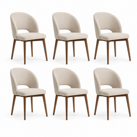Set di 6 sedie da pranzo imbottite in tessuto e legno, beige e marrone, 55 x 58 x 82 cm