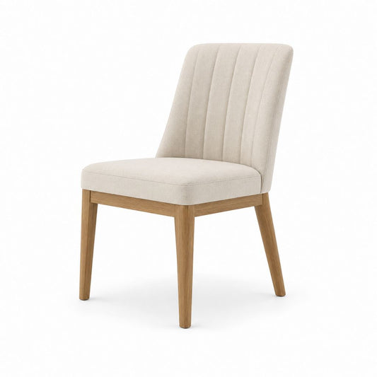 Sedia da pranzo imbottita in poliestere beige e legno massello, finitura rovere naturale, 49 × 57 × 85 cm