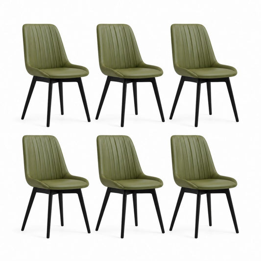 Set di 6 sedie da pranzo imbottite in PU verde oliva con gambe in acciaio nero, 49 x 56 x 84 cm