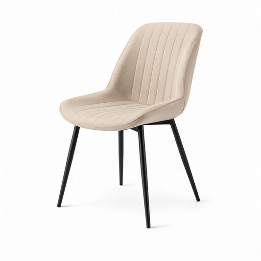 Sedia da pranzo imbottita in velluto beige con schienale curvo e gambe in acciaio nero, 52 x 58 x 84 cm